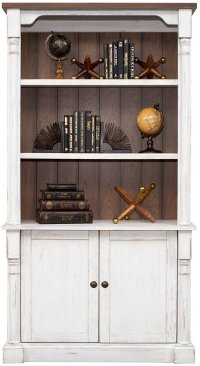 Farmhouse White and Cherry 2 Tone Bookcase with Doors - Durham