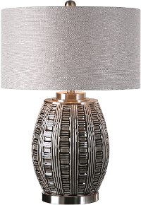 Ceramic Weave Pattern Table Lamp with Nickel Details