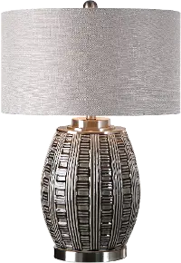 Ceramic Weave Pattern Table Lamp with Nickel Details