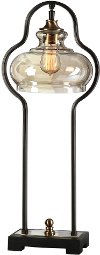 Aged Black Forged Iron Table Lamp with Antique Bulb