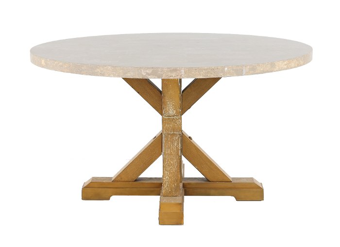 Rustic Marble and Wood X-Base Round Dining Table - Bridgend