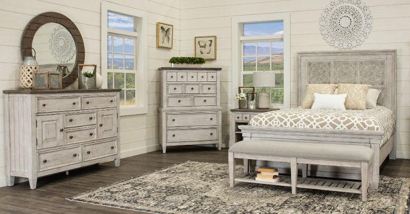 antique white 4 piece king bedroom set - heartland