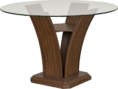 Walnut and Glass Round Counter Height Dining Room Table - Zayden
