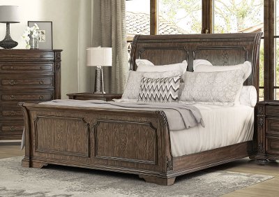 Traditional Brown King Sleigh Bed - Tuscany Pointe