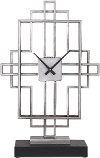 Antique Silver Open Iron Tabletop Clock on an Aged Black Base