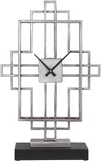 Antique Silver Open Iron Tabletop Clock on an Aged Black Base