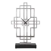 Antique Silver Open Iron Tabletop Clock on an Aged Black Base