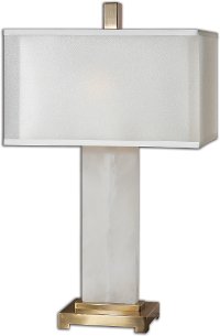 White Alabaster Table Lamp with Plated Coffee Bronze Base