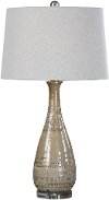 Light Taupe Ceramic Table Lamp with Brushed Nickel Details
