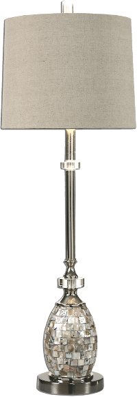Polished Nickel Buffet Lamp with Layered Capiz Shell Tiles