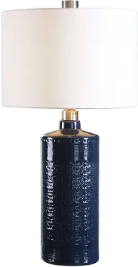 Royal Blue Ceramic Table Lamp with Nickel Plated Details
