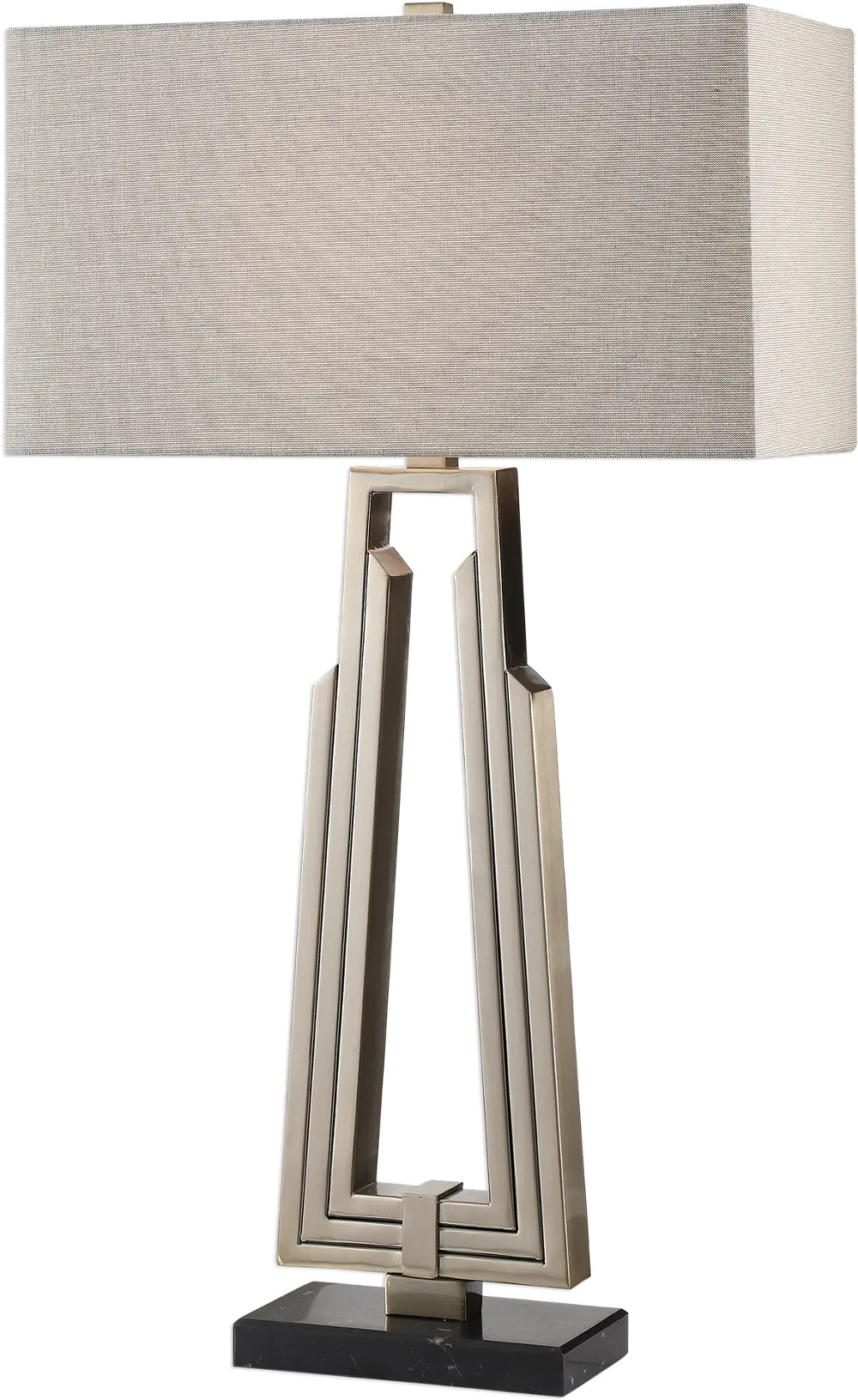 Mid Century Modern Antique Nickel Table Lamp with Black Marble Foot-1