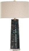 Aged Teal Glaze Table Lamp with Black and Crystal Accents