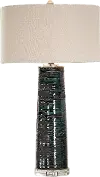 Aged Teal Glaze Table Lamp with Black and Crystal Accents