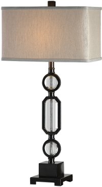 Gun Metal Bronze and Crystal Table Lamp
