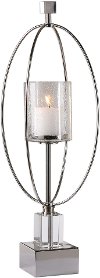 27 Inch Polished Silver Candle Holder with Glass Globe