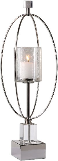 27 Inch Polished Silver Candle Holder with Glass Globe