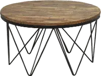Aubrey Reclaimed Wood Round Coffee Table with Hairpin Metal Legs