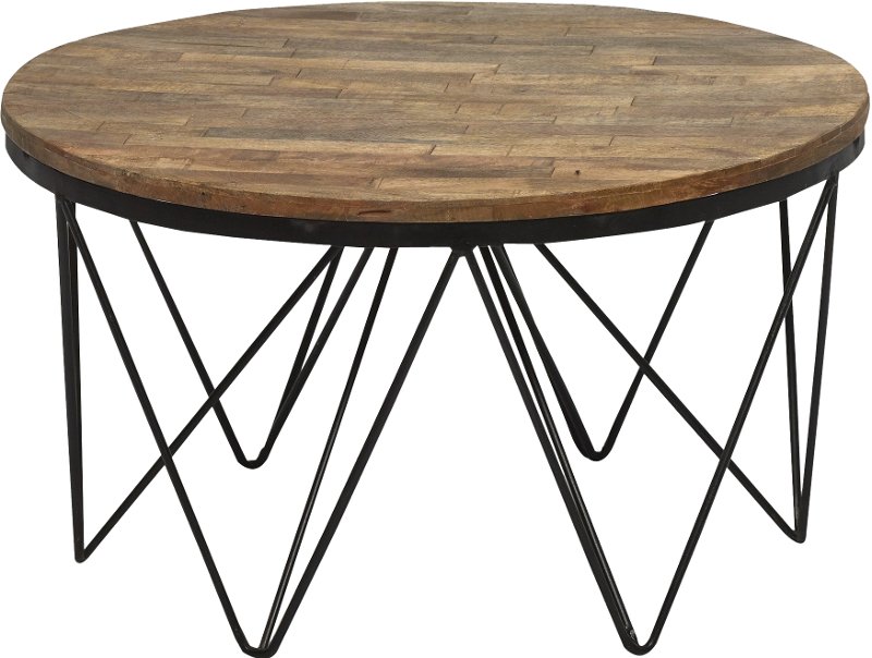 Reclaimed Wood Round Coffee Table with Hairpin Metal Legs Aubrey rcwilley image1~800