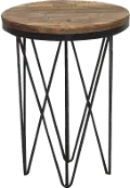 Aubrey Reclaimed Wood Round End Table with Hairpin Metal Legs