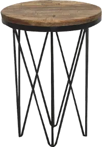 Aubrey Reclaimed Wood Round End Table with Hairpin Metal Legs