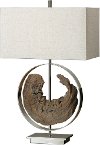 Faux Driftwood and Polished Nickel Plated Metal Table Lamp