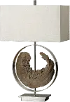 Faux Driftwood and Polished Nickel Plated Metal Table Lamp