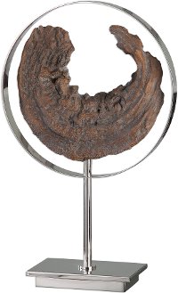 Faux Driftwood and Polished Nickel Metal Sculpture on Stand