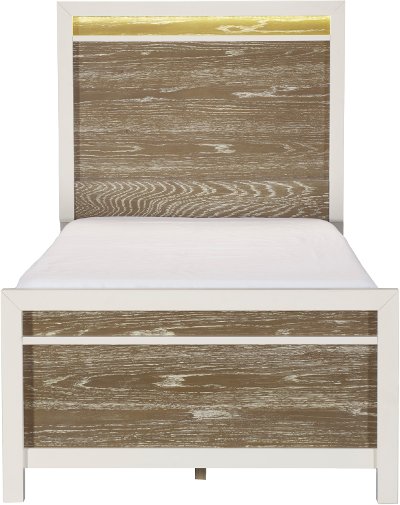 Modern White and Oak Queen Bed - Brampton