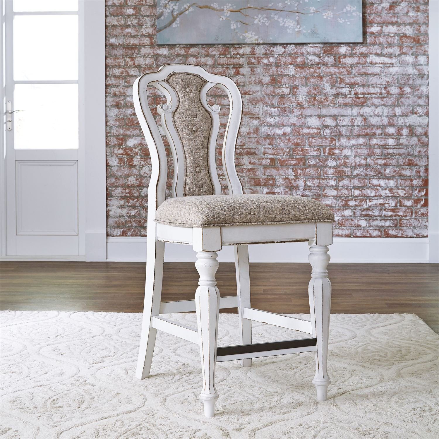 Magnolia Manor Classic White and Ivory Counter Height Stool-1