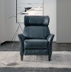 Navy Blue Leather-Match Push Back Recliner - Galaxy