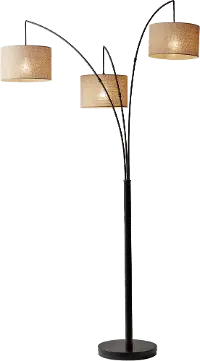 Antique Bronze Arc Floor Lamp with Burlap Shades