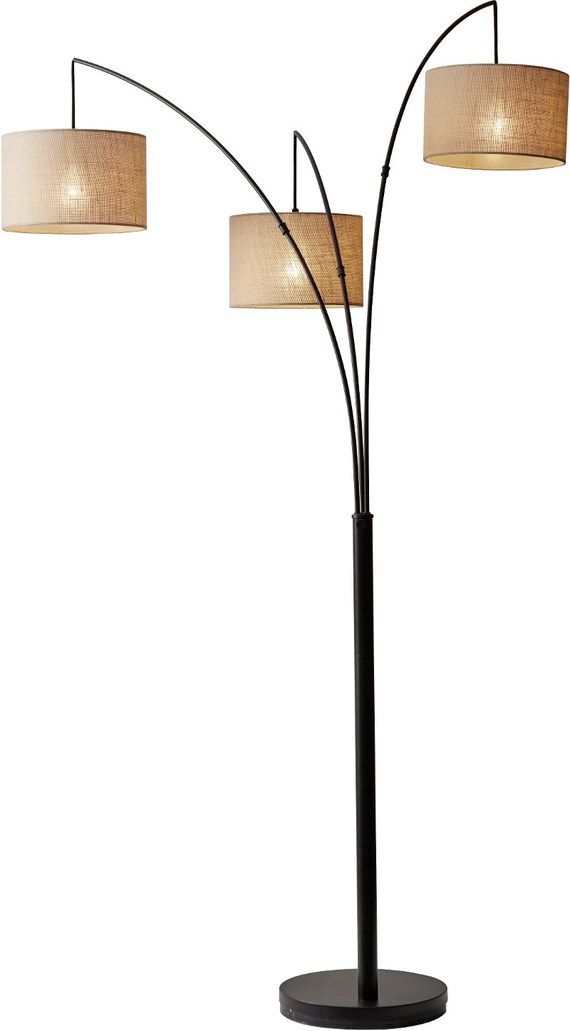 Antique Bronze Arc Floor Lamp With Burlap Shades