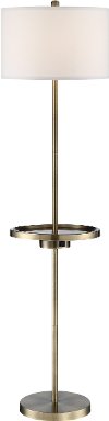Antique Brass Floor Lamp with Tray, USB and Outlet