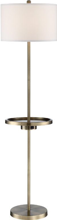 Antique Brass Floor Lamp with Tray, USB and Outlet