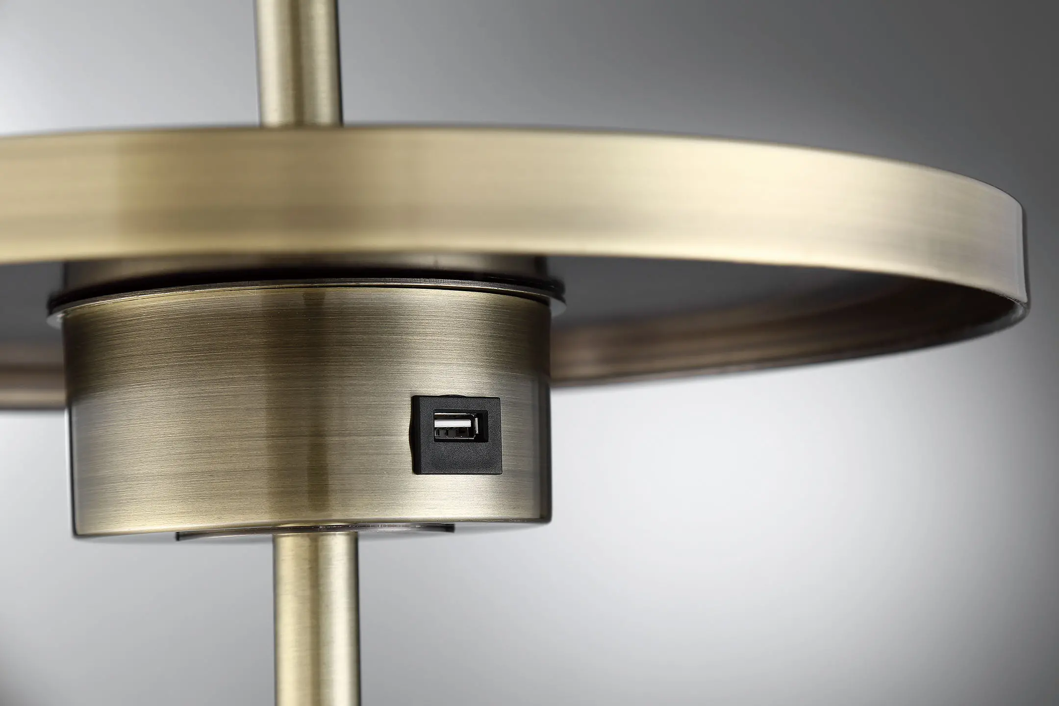 Antique Brass Floor Lamp with Tray, USB and Outlet-2