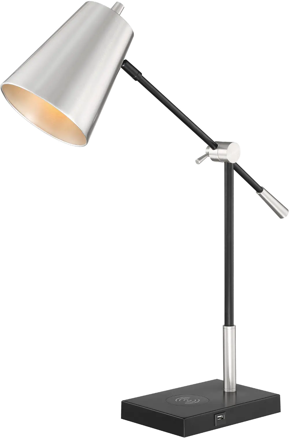 Brushed Nickel and Black Desk Lamp with Wireless Charging-1