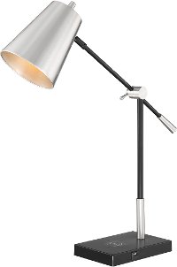 Brushed Nickel and Black Desk Lamp with Wireless Charging
