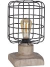 Distressed Iron Table Lamp on a Light Brown Wood Base
