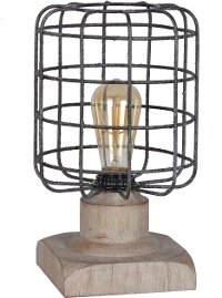 Distressed Iron Table Lamp on a Light Brown Wood Base