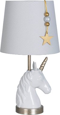 19 Inch Glossy White and Bronze Gold Unicorn Table Lamp