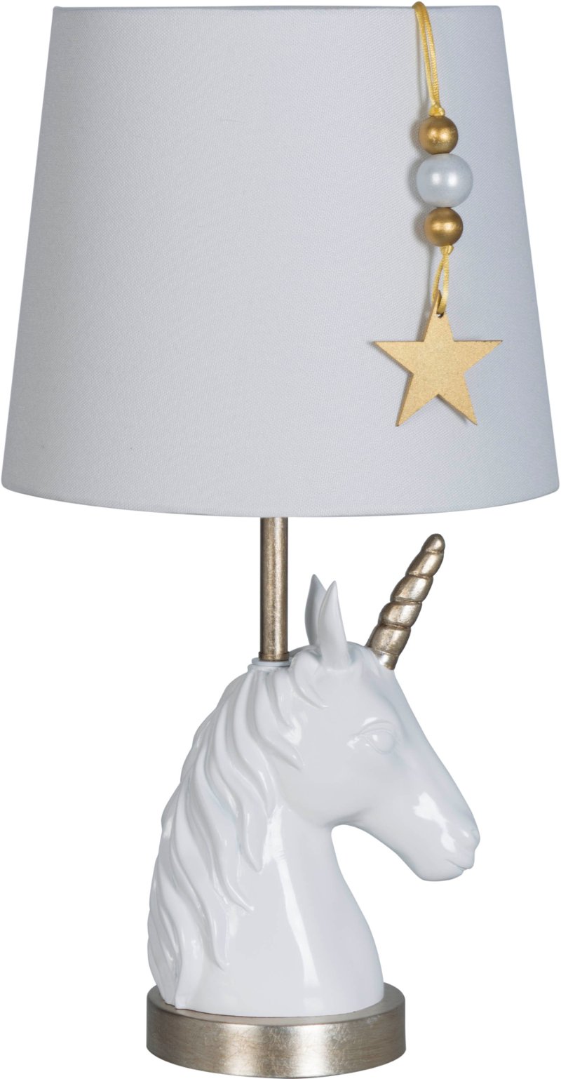 19 Inch Glossy White and Bronze Gold Unicorn Table Lamp RC Willey