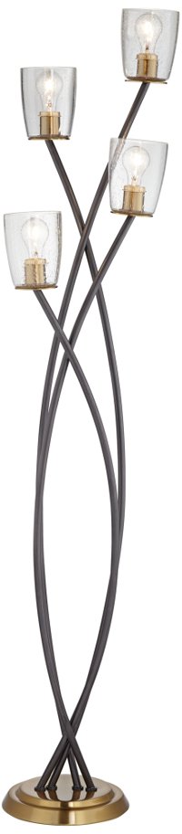 Gun Metal, Antique Brass and Glass Uplight Floor Lamp