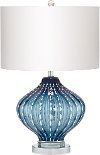 Jewel of the Sea Blue Art Glass Table Lamp with White Dot Rows