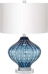 Jewel of the Sea Blue Art Glass Table Lamp with White Dot Rows