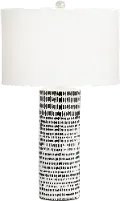 White Ceramic Table Lamp with Black Stripes