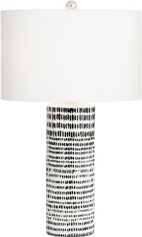 White Ceramic Table Lamp with Black Stripes
