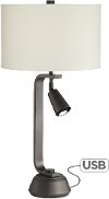 Gun Metal Transitional Table Lamp with Spot Light and USB