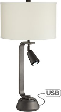 Gun Metal Transitional Table Lamp with Spot Light and USB