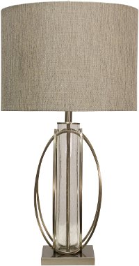 34 Inch Brushed Steel and Seeded Glass Cylinder Table Lamp